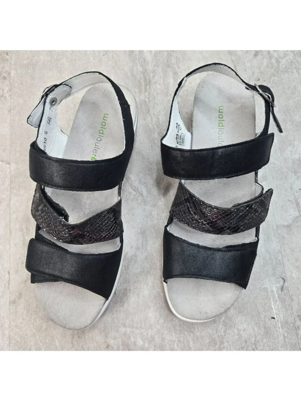 Waldlaufer Comfort Platform Sandals Size 9.5 Black Leather Walking Strappy Wedge